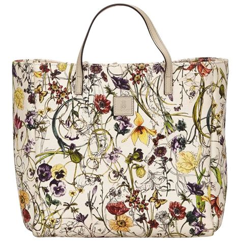 gucci white tote with flowers|Gucci floral tote large.